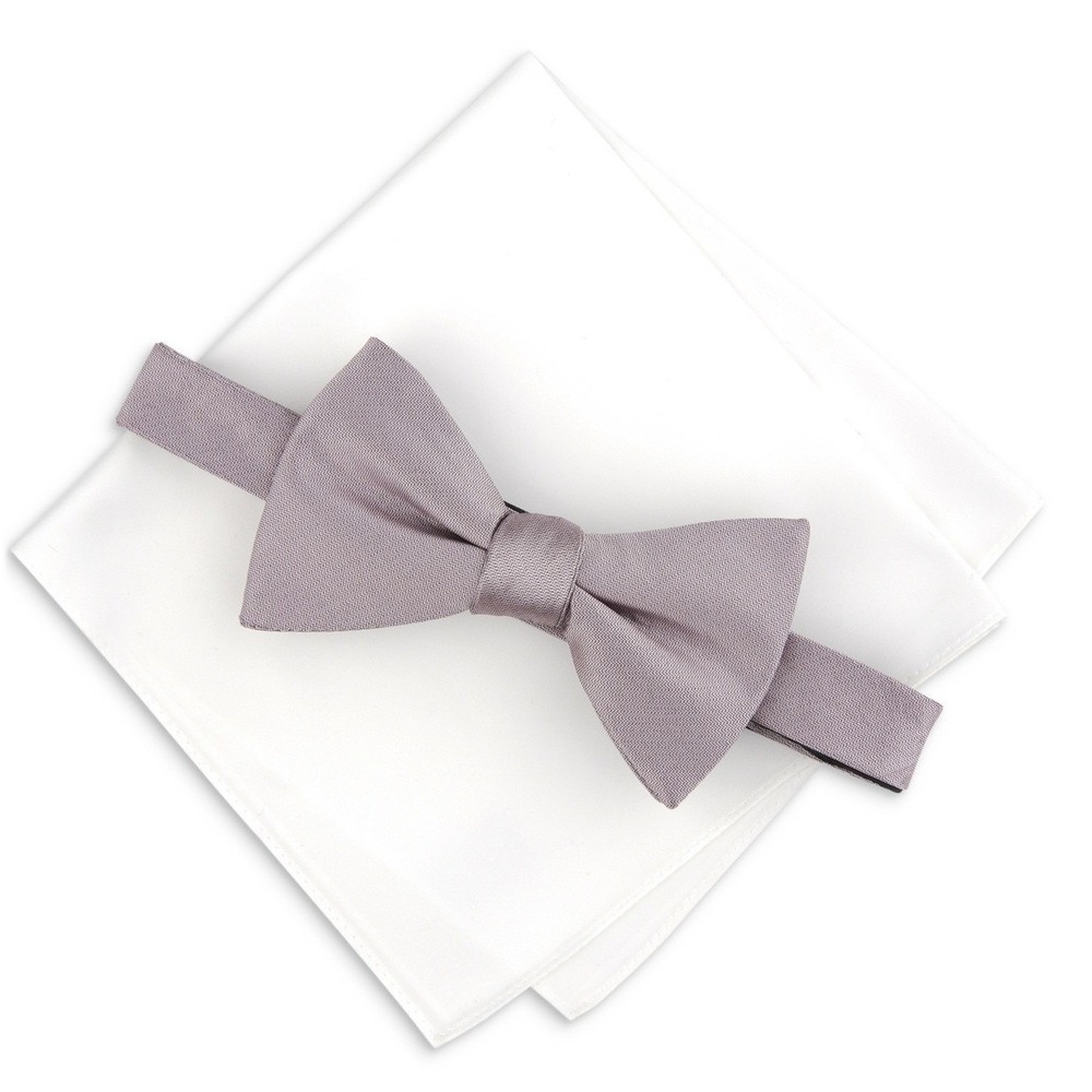 Alfani Men Bow Tie and Pocket Square Set OS Purple/White Textured Formal Necktie